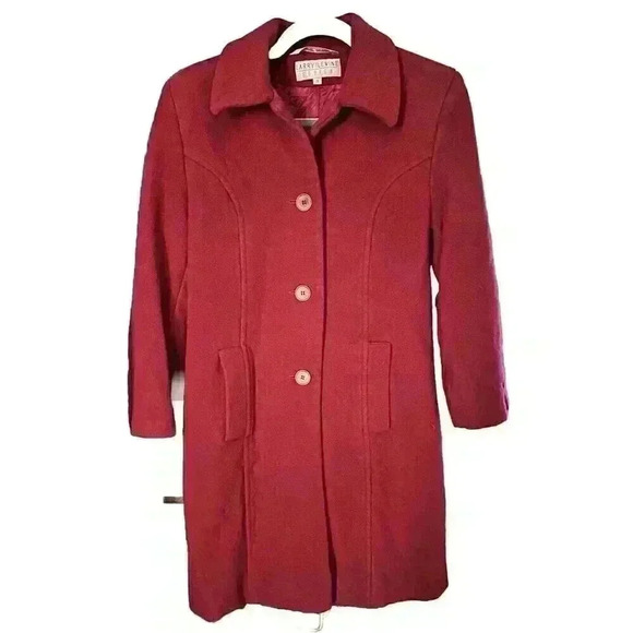 Larry Levine Design Size S Red Cashmere Lambs Wool Coat Vintage Retro Women - Picture 2 of 11